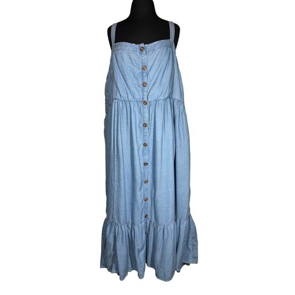 Torrid Tea Length Chambray Button Front Midi Dress Blue Sleeveless Sz 4X Casual - Picture 3 of 16